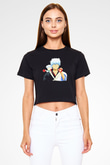 Gintama Baskılı Siyah Crop Top Kadın Tişört - Tshirt