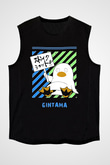 Gintama Baskılı Unisex Siyah Kolsuz Tişört - Tshirt
