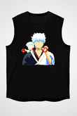 Gintama Baskılı Unisex Siyah Kolsuz Tişört - Tshirt