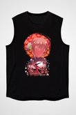Gintama Baskılı Unisex Siyah Kolsuz Tişört - Tshirt