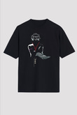 Gintama Baskılı Unisex Siyah Oversize Tişört - Tshirt