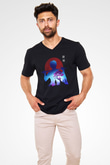 Gintama Baskılı Unisex Siyah V Yaka Tişört - Tshirt