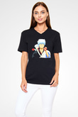 Gintama Baskılı Unisex Siyah V Yaka Tişört - Tshirt