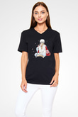 Gintama Baskılı Unisex Siyah V Yaka Tişört - Tshirt