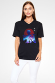 Gintama Baskılı Unisex Siyah V Yaka Tişört - Tshirt