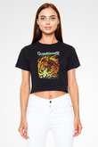 Gloryhammer Baskılı Siyah Crop Top Kadın Tişört - Tshirt