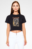 Gloryhammer Baskılı Siyah Crop Top Kadın Tişört - Tshirt
