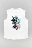 Goku Baskılı Beyaz Unisex Kolsuz Tişört - Tshirt