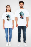 Goku Baskılı Beyaz Unisex Oversize Tişört - Tshirt