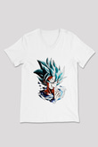 Goku Baskılı Beyaz Unisex V Yaka Tişört - Tshirt