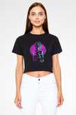 Goku Baskılı Siyah Crop Top Kadın Tişört - Tshirt