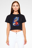 Goku Baskılı Siyah Crop Top Kadın Tişört - Tshirt