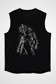 Goku Baskılı Unisex Siyah Kolsuz Tişört - Tshirt