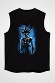 Goku Baskılı Unisex Siyah Kolsuz Tişört - Tshirt