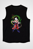 Goku Baskılı Unisex Siyah Kolsuz Tişört - Tshirt