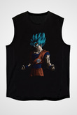 Goku Baskılı Unisex Siyah Kolsuz Tişört - Tshirt