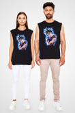 Goku Baskılı Unisex Siyah Kolsuz Tişört - Tshirt