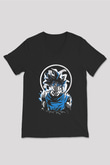 Goku Baskılı Unisex Siyah V Yaka Tişört - Tshirt