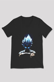 Goku Baskılı Unisex Siyah V Yaka Tişört - Tshirt