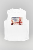 Golden Gate Bridge Beyaz Unisex Kolsuz Tişört