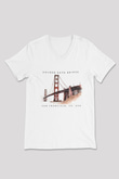 Golden Gate Bridge Beyaz Unisex V Yaka Tişört