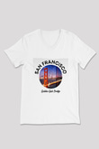 Golden Gate Bridge Beyaz Unisex V Yaka Tişört