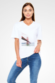 Golden Gate Bridge Beyaz Unisex V Yaka Tişört