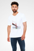 Golden Gate Bridge Beyaz Unisex V Yaka Tişört