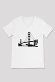 Golden Gate Bridge Beyaz Unisex V Yaka Tişört T-Shirt