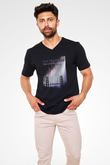 Golden Gate Bridge Siyah Unisex V Yaka Tişört