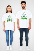 Golf Baskılı Unisex Beyaz Oversize Tişört - Tshirt