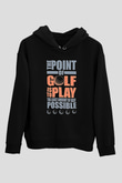 Golf Baskılı Unisex Siyah Hoodie