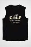 Golf Baskılı Unisex Siyah Kolsuz Tişört