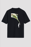Golf Baskılı Unisex Siyah Oversize Tişört
