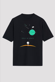Golf Baskılı Unisex Siyah Oversize Tişört