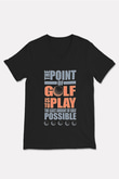 Golf Baskılı Unisex Siyah V Yaka Tişört