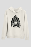 Goril Beyaz Unisex Kapşonlu Sweatshirt