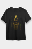 Göz Grafiği Diyagramı Baskılı Unisex Siyah Tişört - Tshirt