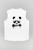 Gözlüklü Panda Baskılı Unisex Beyaz  Kolsuz Tişört