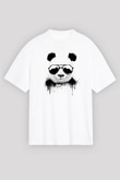 Gözlüklü Panda Baskılı Unisex Beyaz Tişört