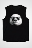 Gözlüklü Panda Baskılı Unisex Siyah  Kolsuz Tişört