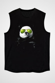 Gözlüklü Panda Baskılı Unisex Siyah  Kolsuz Tişört
