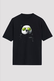Gözlüklü Panda Baskılı Unisex Siyah Tişört