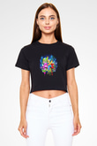 Grafiker Siyah Crop Top Tişört