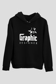 Grafiker Siyah Unisex Kapüşonlu Sweatshirt