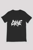 Grave Baskılı Unisex Siyah V Yaka Tişört - Tshirt