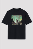 Graveyard Baskılı Unisex Siyah Oversize Tişört