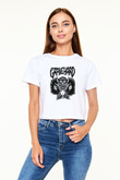 Graveyard Beyaz Croptop Tişört