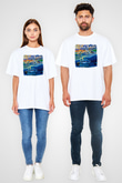 Great White Baskılı Unisex Beyaz Oversize Tişört