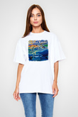 Great White Baskılı Unisex Beyaz Oversize Tişört